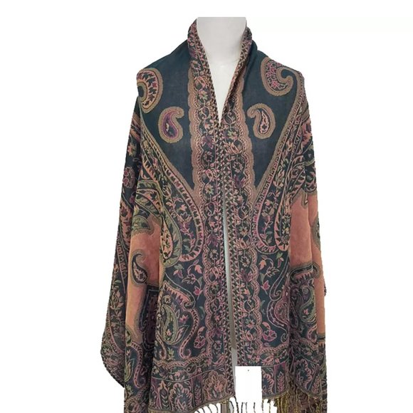 Emerald Green and Copper Reversible Ladies scarves Long Stole Bohemian Wrap Rave - Picture 1 of 3
